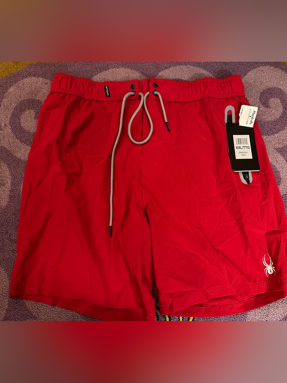 Spyder Men's Red Athletic Swim Shorts with Drawstring